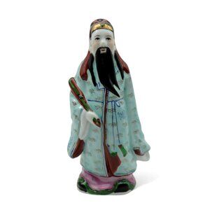 CHINESE Immortal Deity Ceramic Figurine with Long Beard China Vintage 8.5"